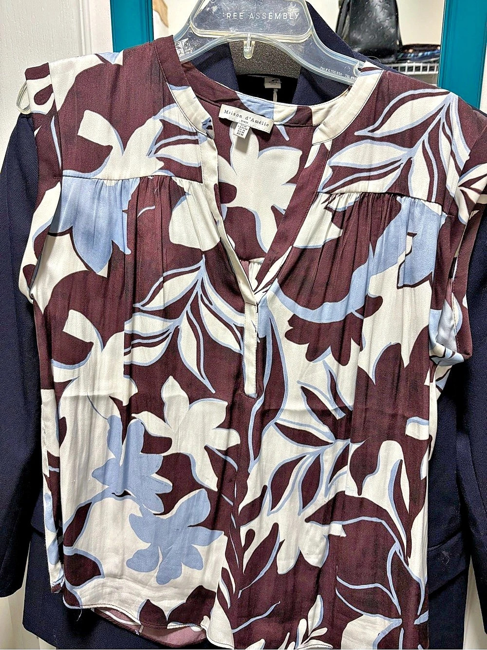 Maison d'Amélie Floral Blouse in Brown & Blue Size Medium Like New